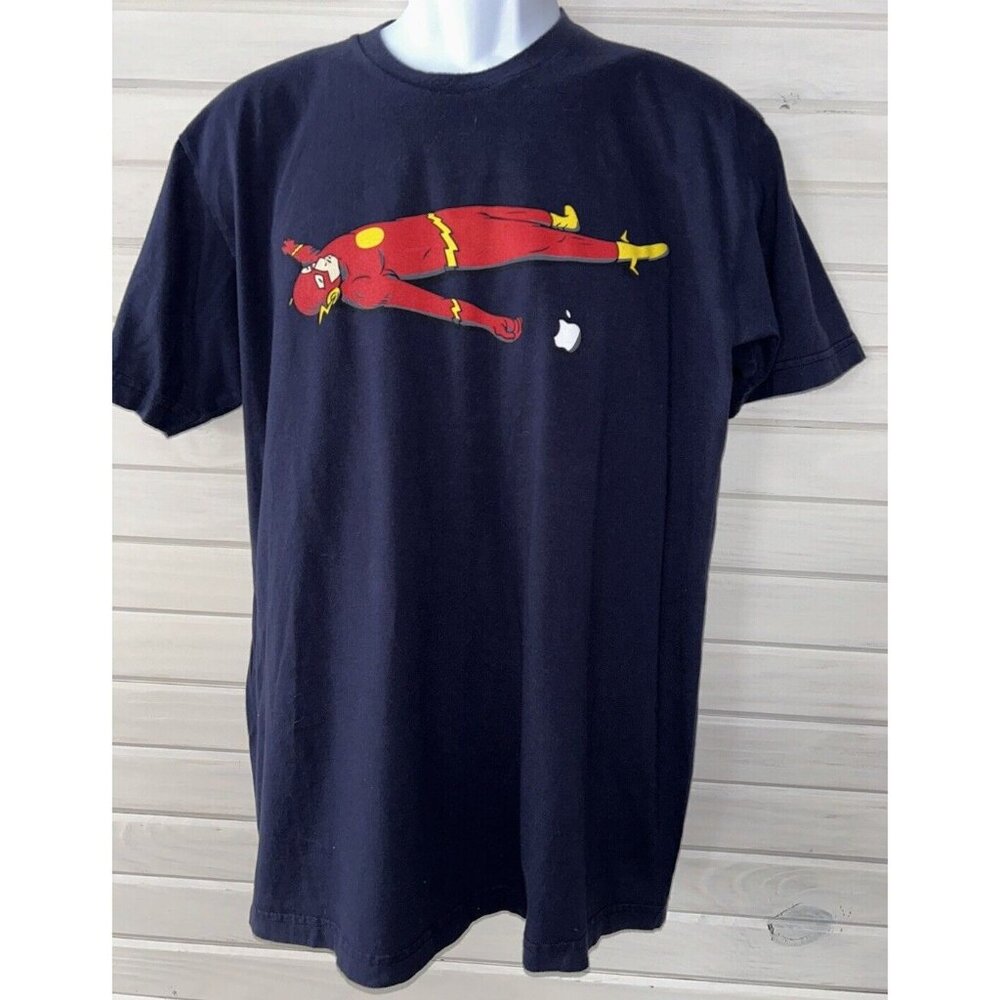 WOOT Sz LARGE Poison Apple Graphic T-Shirt Navy Blue Apple Killed Flash